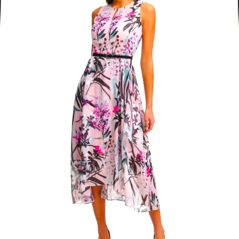Tommy Hilfiger Women’s Floral Sleeveless Belted Midi Dress 28in Waist Sz 4